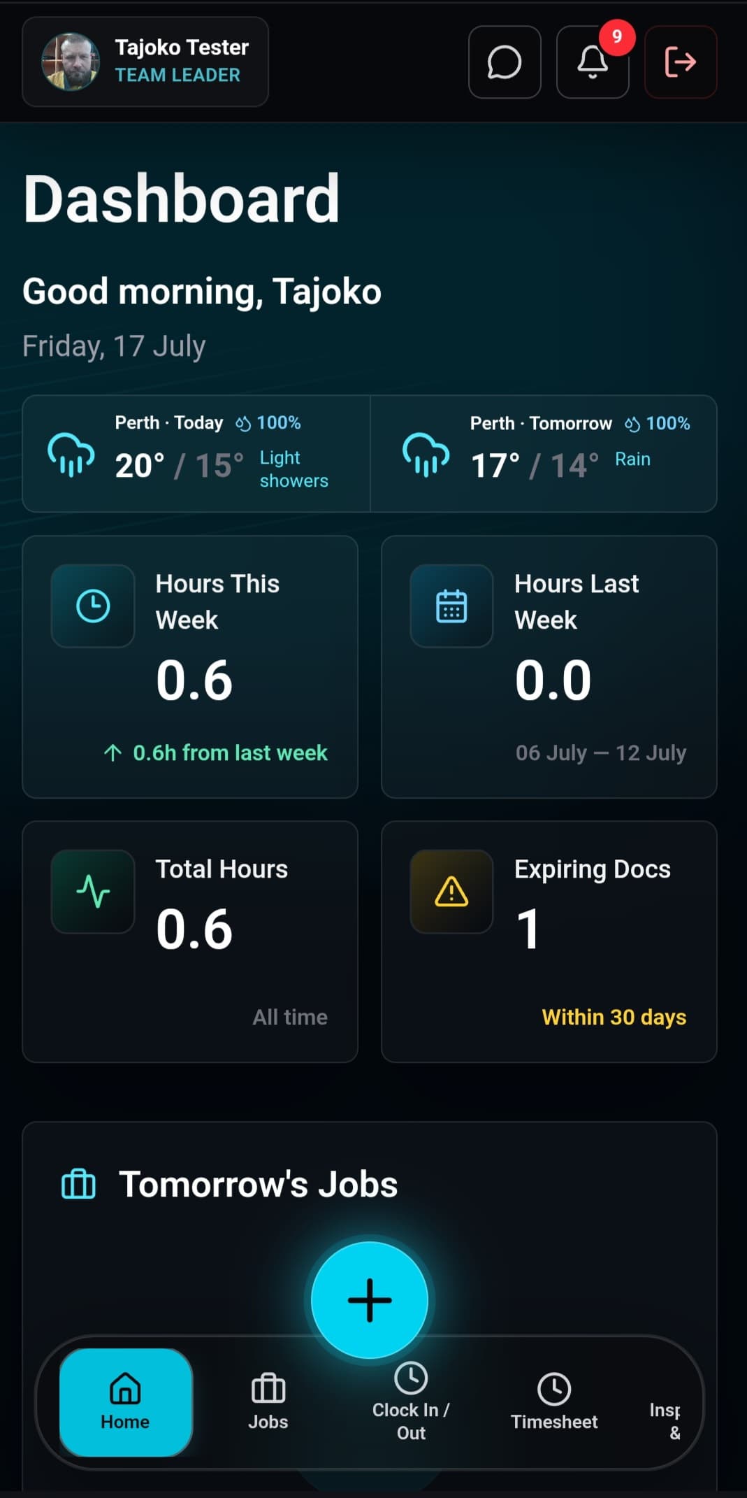 CrewGrid employee dashboard on mobile